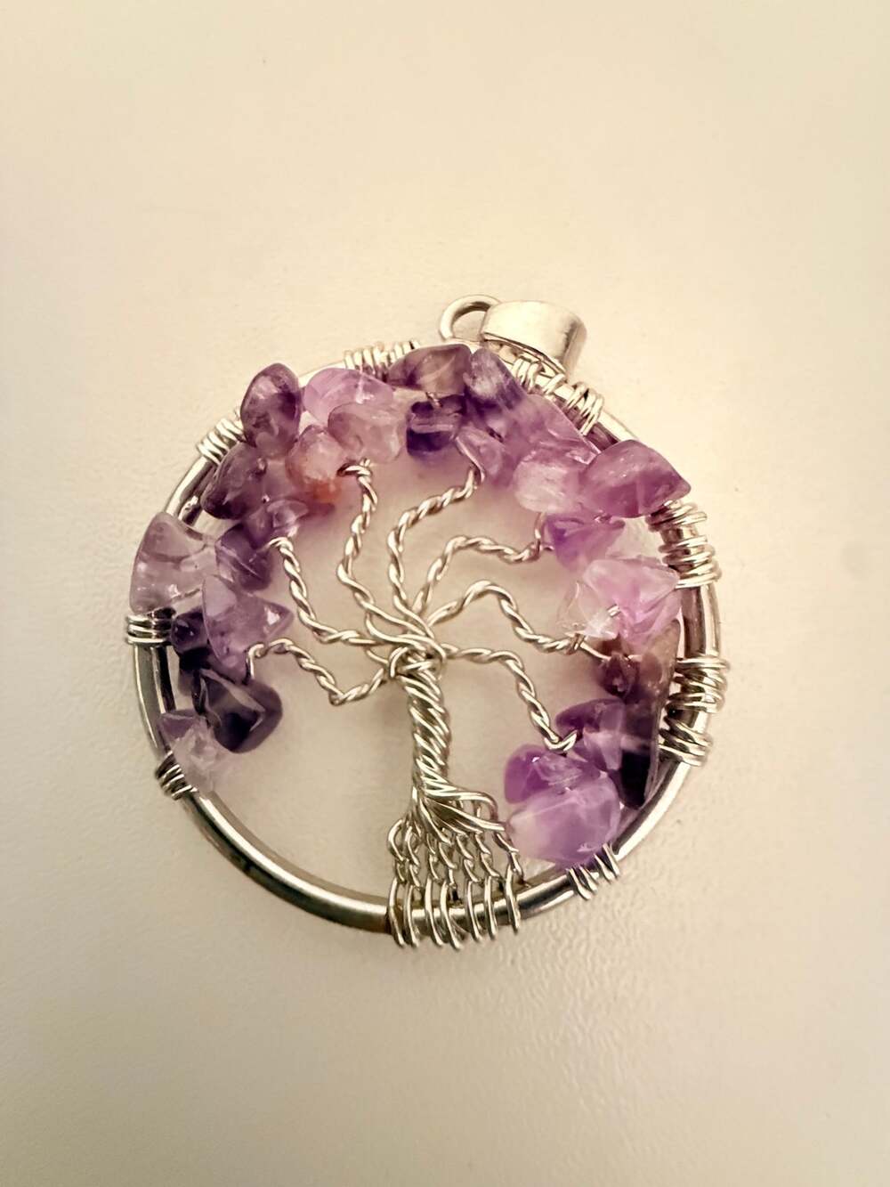 Vintage Amethyst Tree of Life Round Wire Wrapped Pendant